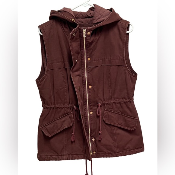 Laju Los Angeles hooded utility vest drawstring waist wine women’s Medium - Picture 3 of 7
